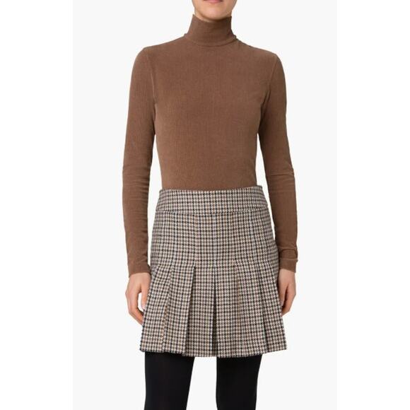 NWT AKRIS Punto Brown Corduroy Long Sleeve Cotton Blend Mock Neck Top Womens 2 - Picture 1 of 10
